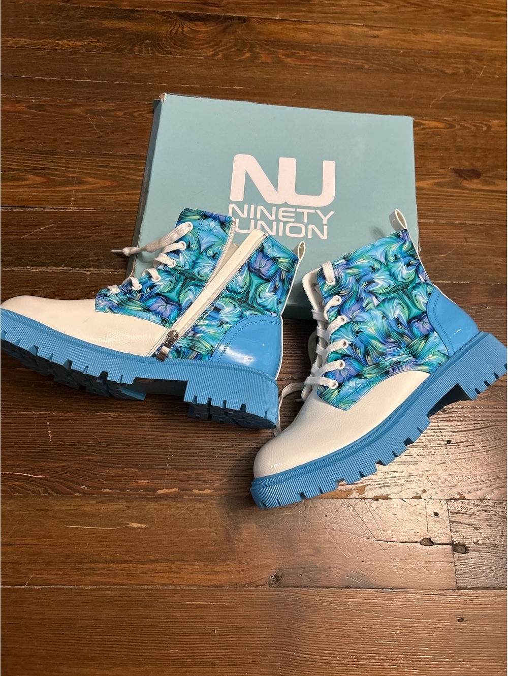 Ninety Union Freeway Blue Multi Combat Boots Size 11